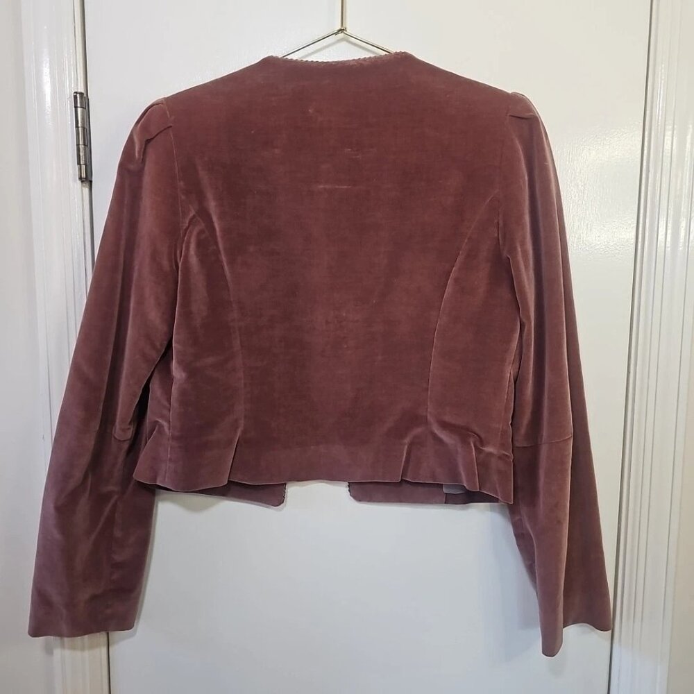 Vino De Casa Mauve Cotton/Nylon Blend Open Front Blazer-Size: 7 - Picture 2 of 10